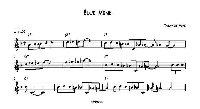 For improvising in Blue Monk you can try using Mayor Pentatonic Scales, Blues Scales, Flexible Dominant Scales, Bebop Scales(any questions you can write to me) / Para improvisar en Blue Monk puedes tratar de usar la Escala Mayor Pentatónica, la Escala de Blues, escalas flexibles dominantes y la Escala Bebop(cualquier pregunta me puedes escribir)