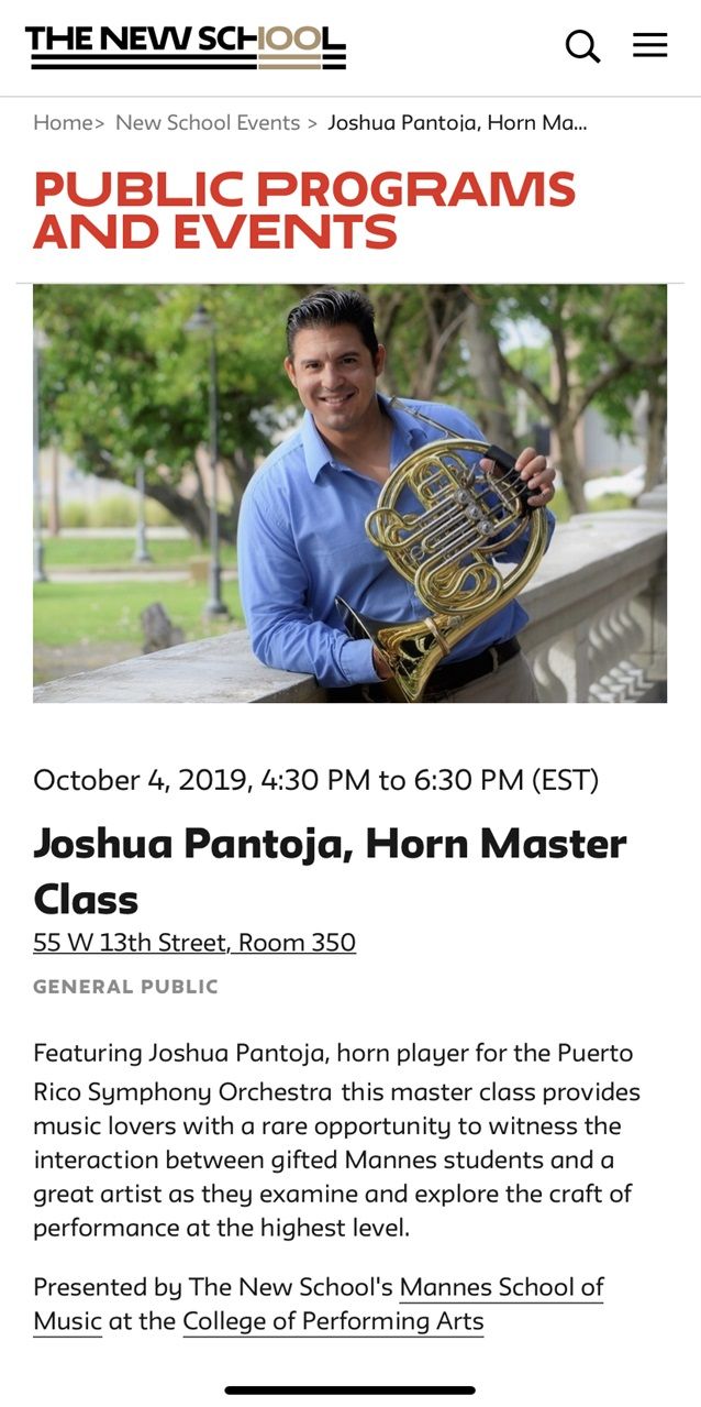 Masterclass at Mannes School of Music in NYC! Honored and looking forward to it! 4:30pm  Honrado de poder ofrecer un Masterclass en Mannes School of Music en New York! Abierto al público a las 4:30pm