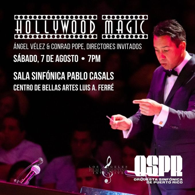 Orquesta Sinfónica de Puerto Rico!  COMIENZA LA TEMPORADA 2021-2022 de #TuSinfónica! El sábado 7 de agosto a las 7pm, celebraremos la magia del cine con el concierto especial 🎥 Hollywood Magic, que será dirigido por el reconocidos directores de #Hollywood, Angel Velez y Conrad Pope. El concierto PRESENCIAL, será la culminación del Intensivo de Los Angeles Film Conducting Intensive. El repertorio incluirá temas musicales de The Mandalorian, The Umbrella Academy, Tom & Jerry, The Queen Gambit, Titanic, entre otros.  ¡ADQUIERE TUS BOLETOS YA!  🗓 Sábado 7 de agosto | 7 PM 📍 Sala Sinfónica Pablo Casals 🎟 Boletos en la boletería de la Corporación del Centro de Bellas Artes y a través de Ticket Center PR 👉 https://tcpr.com/es-PR/shows/'hollywood%20magic'%20angel%20velez%2c%20director/events?fbclid=IwAR2HYND1yyLCHjUPA5rA_PVJ1z8vJato2KSdPuO4fxOPWmbQwRDBTkbtusU . . #Músicadepelícula #mandalorian #tomandjerry #filmmusic #umbrellaacademy