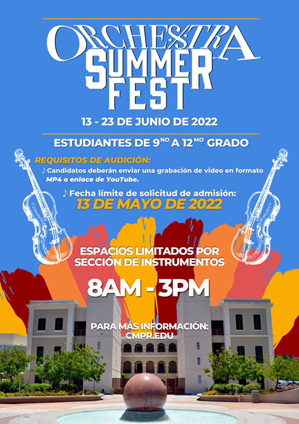 Disfruta y aprende este verano con nuestro Orchestra Summer Fest.   📌  Fecha límite para solicitar: 13 de mayo de 2022 Solicita en: https://form.jotform.com/220885350451858  ℹ️  Para requisitos e información visita: https://cmpr.edu/admisiones/orchestra-summer-fest/ • • • • #ElConservatorio #CMPR #OrchestraSummerFest #OrchestraSummerFestPR #OSF #OSFPR #OrchestraSummerFestCMPR #classicalmusic #music #like #share #YoEstudioEnElCMPR #ElConservatorioPR 🇵🇷
